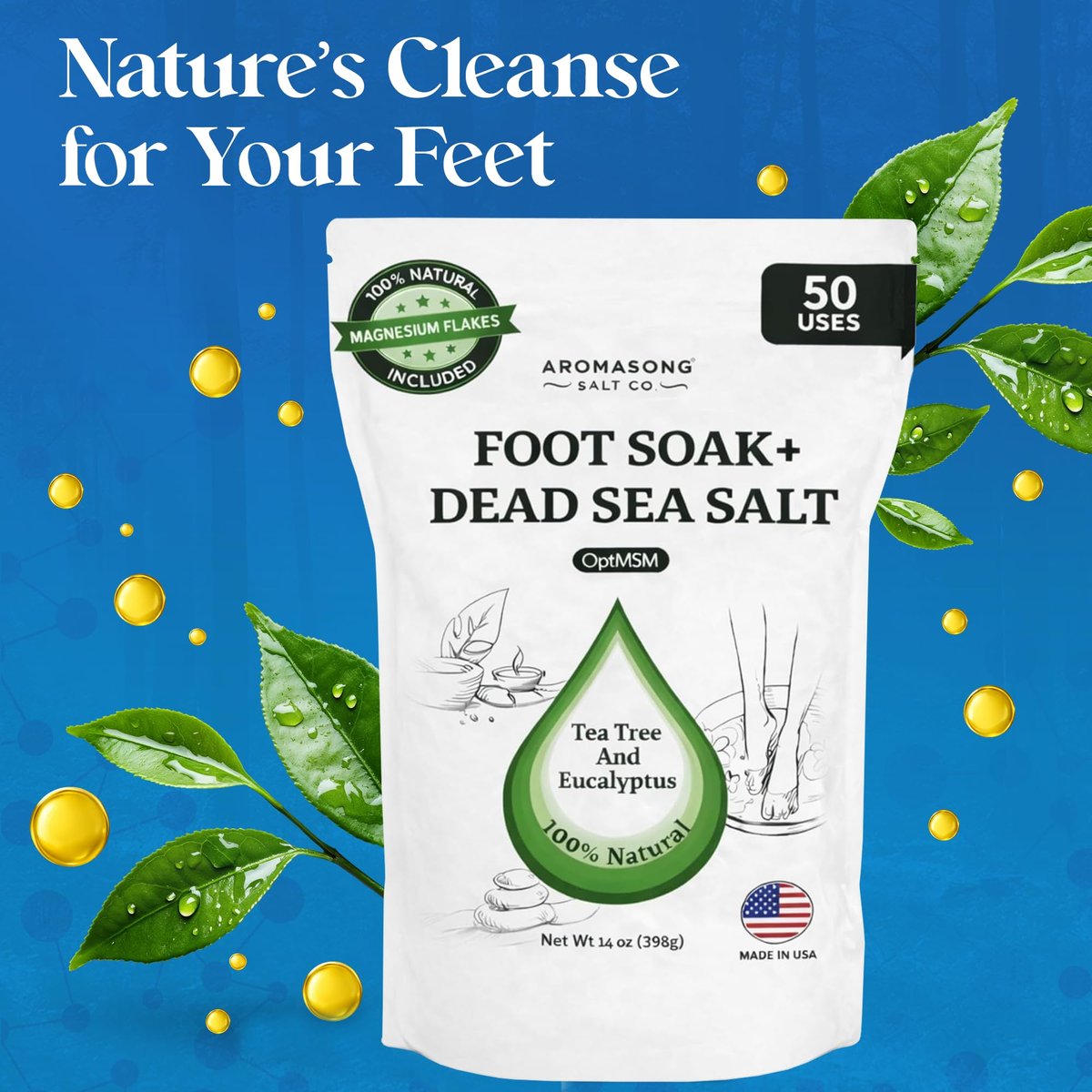 Aromasong Tea Tree Foot Soak with Dead Sea Salt & Magnesium Flakes – Refreshing Foot Bath Salts for Relaxation, Odor Control & Soft Skin (14 oz) - görsel 9