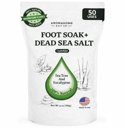 Aromasong Tea Tree Foot Soak with Dead Sea Salt & Magnesium Flakes – Refreshing Foot Bath Salts for Relaxation, Odor Control & Soft Skin (14 oz)