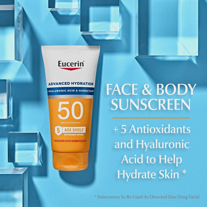 Eucerin Sun Advanced Hydration SPF 50 Sunscreen Lotion + Age Defense Face Sunscreen SPF 50, Hyaluronic Acid, Hypoallergenic, 2-Pack Avelisse