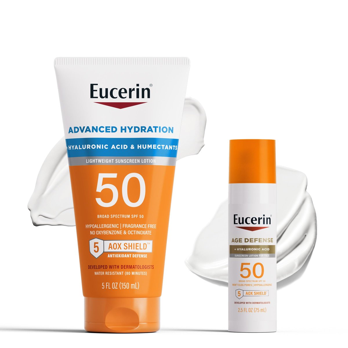 Eucerin Sun Advanced Hydration SPF 50 Sunscreen Lotion + Age Defense Face Sunscreen SPF 50, Hyaluronic Acid, Hypoallergenic, 2-Pack Avelisse