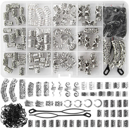 152PCS Vikings Hair Jewelry Norse Runes Tube Beads, Metal Clips Cuffs Rings - Braids Dreadlocks Accessories for Beard Decoration, Bracelets, Pendant Necklace DIY Avelisse