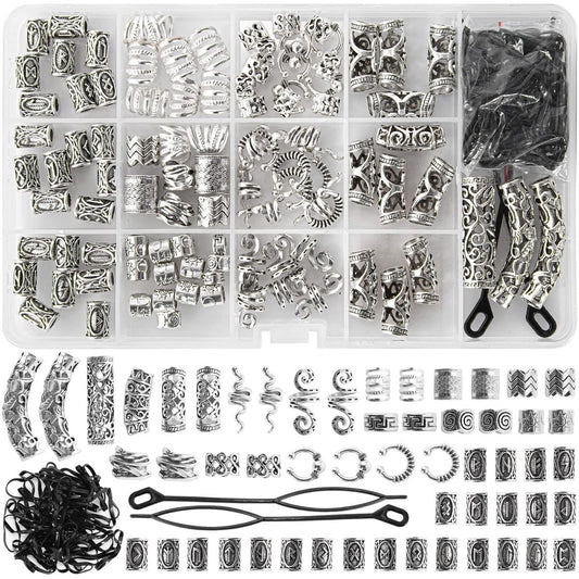 152PCS Vikings Hair Jewelry Norse Runes Tube Beads, Metal Clips Cuffs Rings - Braids Dreadlocks Accessories for Beard Decoration, Bracelets, Pendant Necklace DIY Avelisse