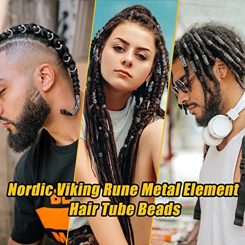 152PCS Vikings Hair Jewelry Norse Runes Tube Beads, Metal Clips Cuffs Rings - Braids Dreadlocks Accessories for Beard Decoration, Bracelets, Pendant Necklace DIY Avelisse