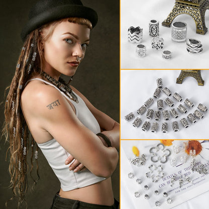 152PCS Vikings Hair Jewelry Norse Runes Tube Beads, Metal Clips Cuffs Rings - Braids Dreadlocks Accessories for Beard Decoration, Bracelets, Pendant Necklace DIY Avelisse