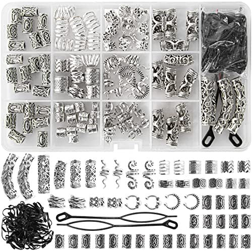 152PCS Vikings Hair Jewelry Norse Runes Tube Beads, Metal Clips Cuffs Rings - Braids Dreadlocks Accessories for Beard Decoration, Bracelets, Pendant Necklace DIY Avelisse