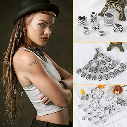 152PCS Vikings Hair Jewelry Norse Runes Tube Beads, Metal Clips Cuffs Rings - Braids Dreadlocks Accessories for Beard Decoration, Bracelets, Pendant Necklace DIY Avelisse