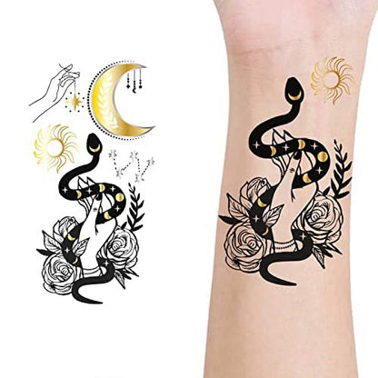 Glaryyears Metallic Gold Temporary Tattoos, 18-Pack Long-lasting Fake Tattoo Stickers, Small Size Variety Pack Realistic Tattoos for Women Adults Girls on Face Body Hand Arm Neck