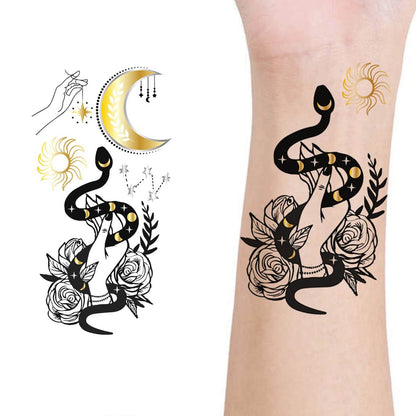 Glaryyears Metallic Gold Temporary Tattoos, 18-Pack Long-lasting Fake Tattoo Stickers, Small Size Variety Pack Realistic Tattoos for Women Adults Girls on Face Body Hand Arm Neck