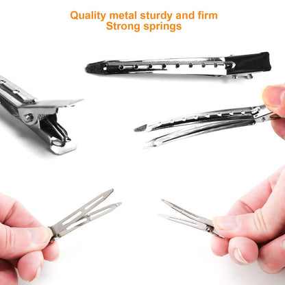 65-Pack Metal Duck Billed Hair Clips for Styling Sectioning, 3 Sizes Silver Alligator Clips for Women, Salon & Barber