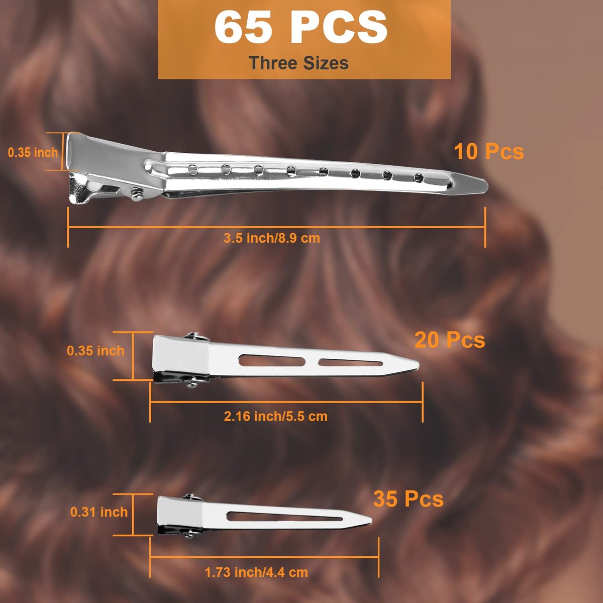 65-Pack Metal Duck Billed Hair Clips for Styling Sectioning, 3 Sizes Silver Alligator Clips for Women, Salon & Barber - görsel 3