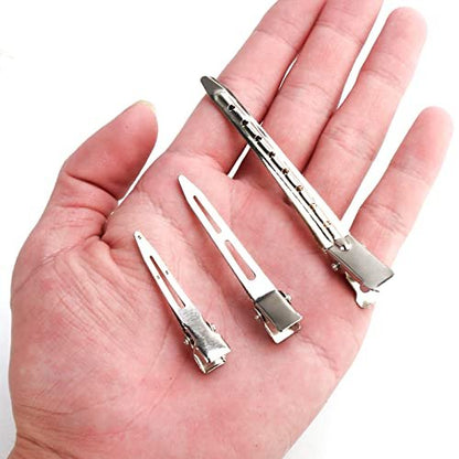 65-Pack Metal Duck Billed Hair Clips for Styling Sectioning, 3 Sizes Silver Alligator Clips for Women, Salon & Barber
