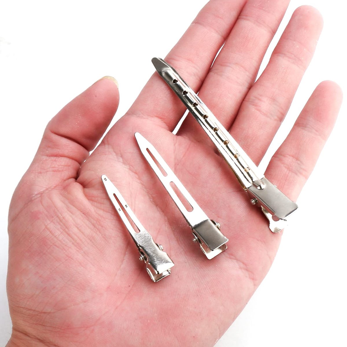 65-Pack Metal Duck Billed Hair Clips for Styling Sectioning, 3 Sizes Silver Alligator Clips for Women, Salon & Barber - görsel 5