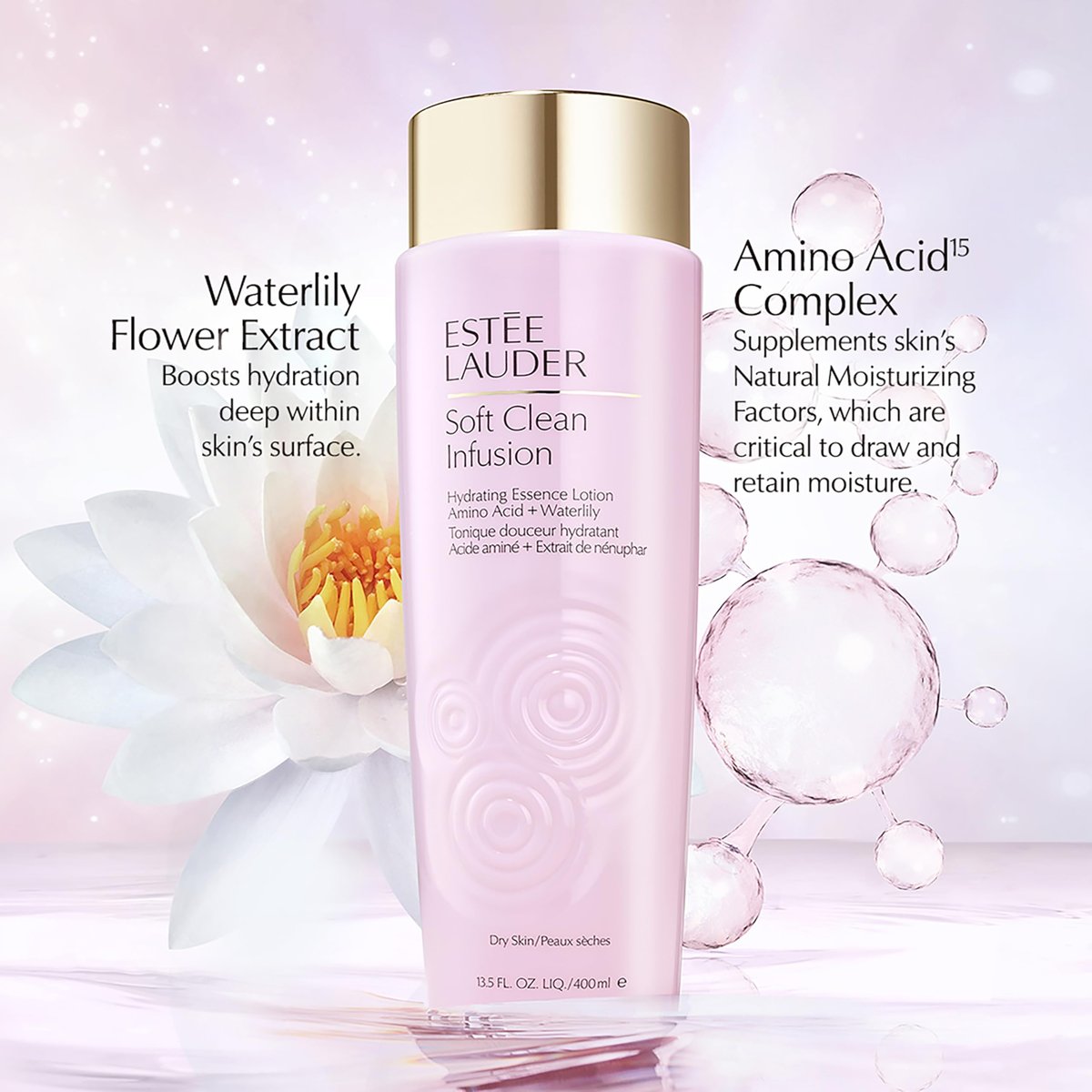 Estée Lauder Soft Clean Infusion Hydrating Skin Essence Face Lotion Toner with Amino Acid + Waterlily, 13.5 Fl Oz Avelisse