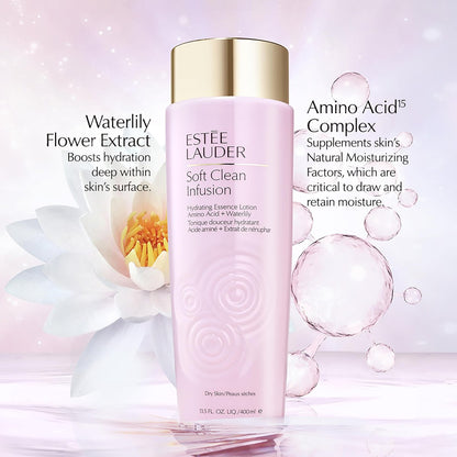 Estée Lauder Soft Clean Infusion Hydrating Skin Essence Face Lotion Toner with Amino Acid + Waterlily, 13.5 Fl Oz Avelisse