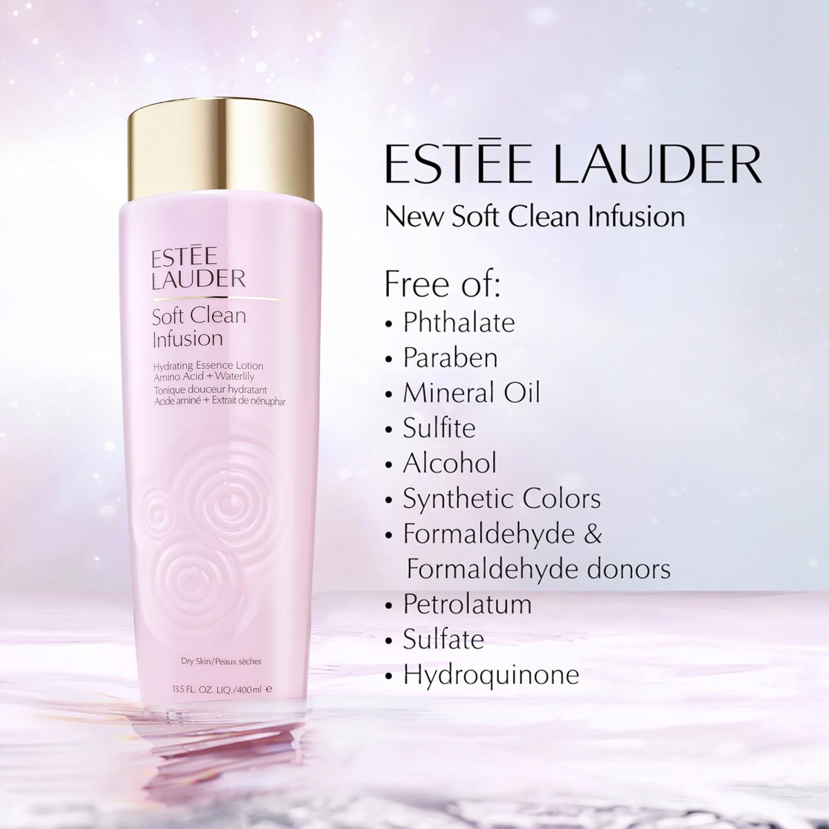 Estée Lauder Soft Clean Infusion Hydrating Skin Essence Face Lotion Toner with Amino Acid + Waterlily, 13.5 Fl Oz Avelisse