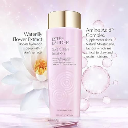 Estée Lauder Soft Clean Infusion Hydrating Skin Essence Face Lotion Toner with Amino Acid + Waterlily, 13.5 Fl Oz Avelisse