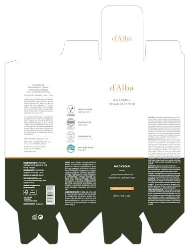 d'alba Piedmont Italian White Truffle Mild Skin Balancing Vegan Cleanser - Hydrating & Calming pH Cleanser for Sensitive Skin, 6.76 oz Avelisse
