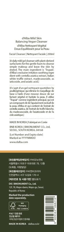 d'alba Piedmont Italian White Truffle Mild Skin Balancing Vegan Cleanser - Hydrating & Calming pH Cleanser for Sensitive Skin, 6.76 oz Avelisse