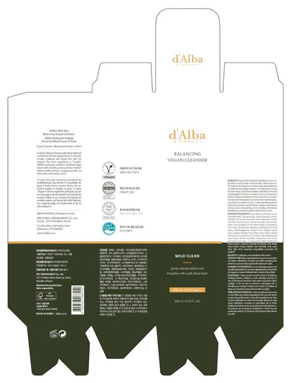 d'alba Piedmont Italian White Truffle Mild Skin Balancing Vegan Cleanser - Hydrating & Calming pH Cleanser for Sensitive Skin, 6.76 oz Avelisse