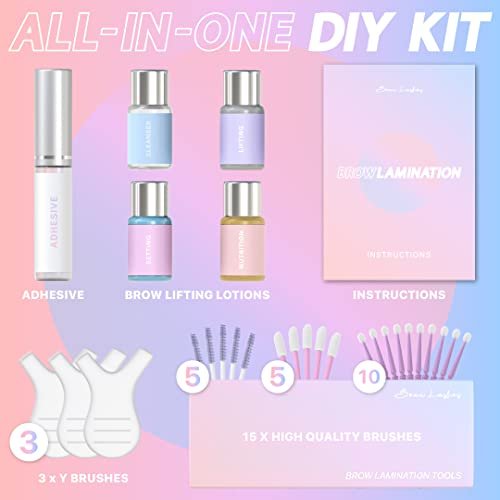 Eyebrow Lamination Kit by Beau | Professional DIY Brow Lift with Keratin Conditioning for Fuller, Thicker Brows - Long Lasting Results (Pack of 11) Avelisse