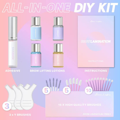 Eyebrow Lamination Kit by Beau | Professional DIY Brow Lift with Keratin Conditioning for Fuller, Thicker Brows - Long Lasting Results (Pack of 11) Avelisse
