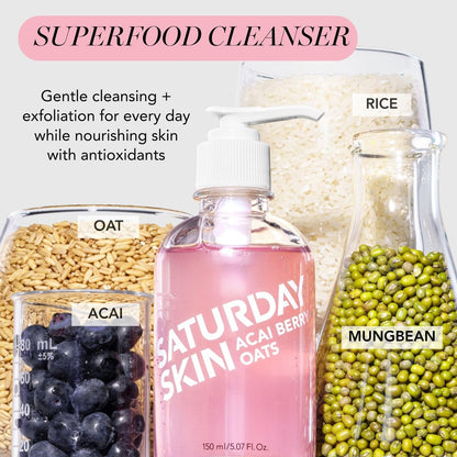Saturday Skin Hydrating Gentle Facial Gel Cleanser - Makeup Remover for Sensitive Skin, Antioxidant Vitamin Brightening Smoothing, Korean Skincare with CICA, Acai Berry & Oats, 5.07 Fl Oz Avelisse