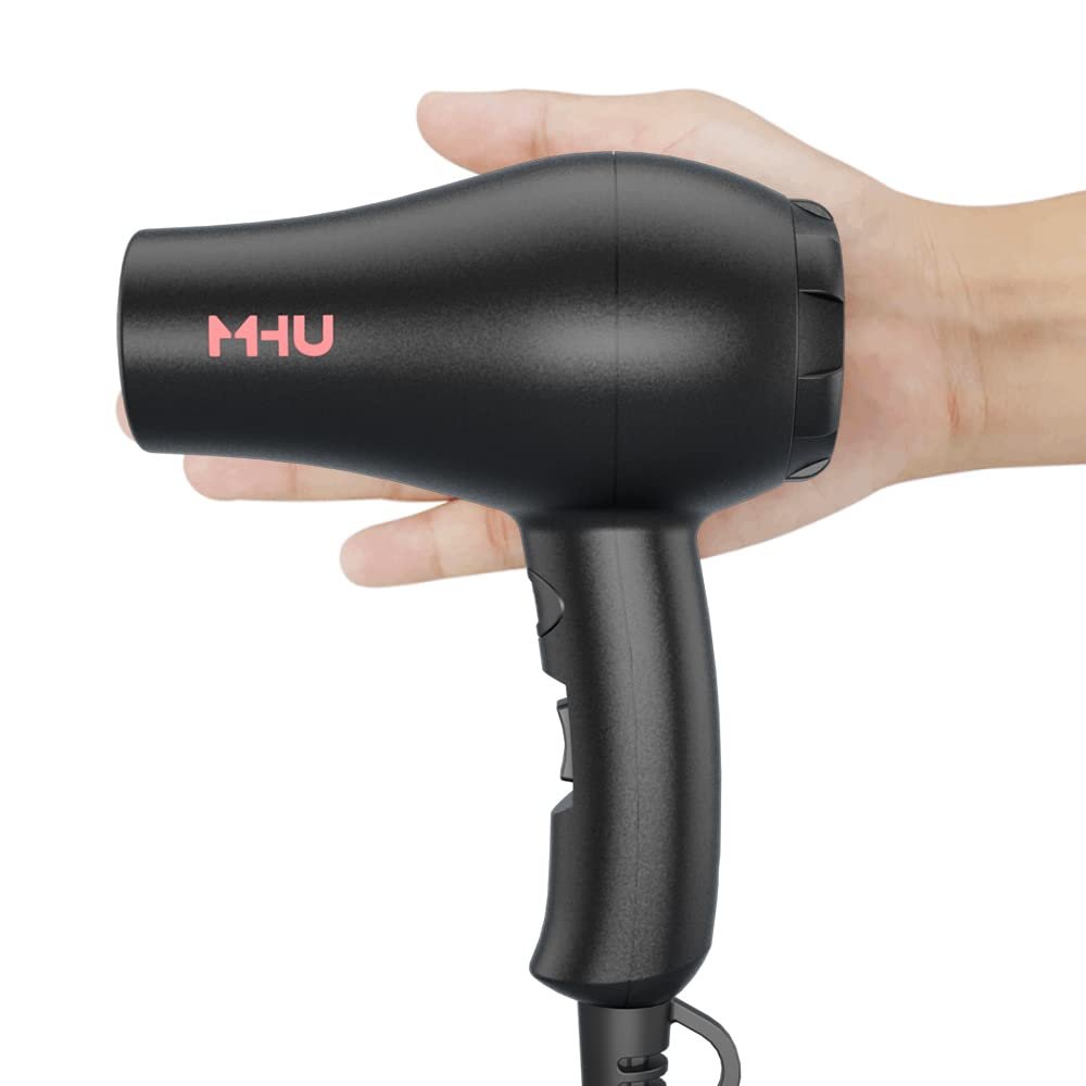 MHU Mini Blow Dryer 1000 Watts - Ceramic Ionic Compact Hair Dryer for Painting, Acrylic Pouring, Kids, and Travel - Black Avelisse