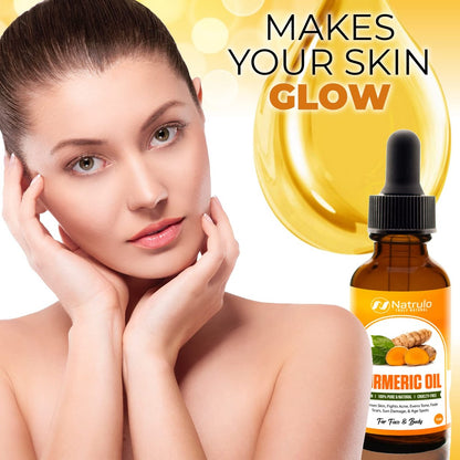 Natrulo All Natural Turmeric Skin Brightening Oil for Dark Spots, Acne, Scars, and Uneven Tone - 1 oz