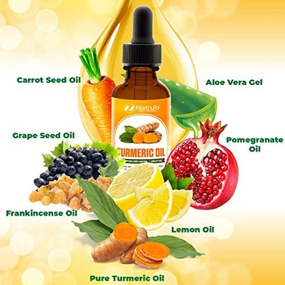 Natrulo All Natural Turmeric Skin Brightening Oil for Dark Spots, Acne, Scars, and Uneven Tone - 1 oz