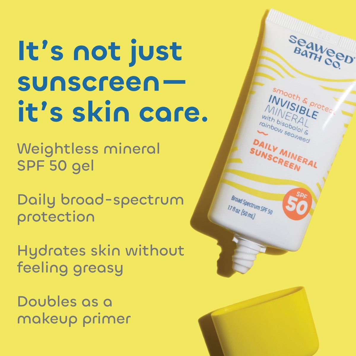 Seaweed Bath Co Smooth & Protect Invisible Mineral Sunscreen SPF 50 – Lightweight, Non-Greasy Zinc Oxide Face Sunscreen Gel, Daily Fragrance Free Moisturizer Primer with SPF, 1.7 oz Avelisse
