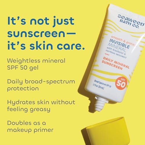 Seaweed Bath Co Smooth & Protect Invisible Mineral Sunscreen SPF 50 – Lightweight, Non-Greasy Zinc Oxide Face Sunscreen Gel, Daily Fragrance Free Moisturizer Primer with SPF, 1.7 oz Avelisse
