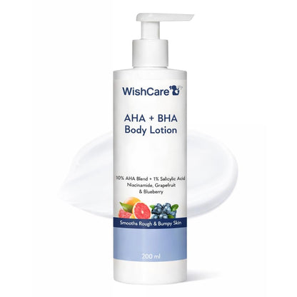 WishCare 10% AHA + 1% BHA Body Lotion for Men & Women - Exfoliating Body Lotion for Dry Skin, Detans, Smooths Rough & Bumpy Skin - 200ml