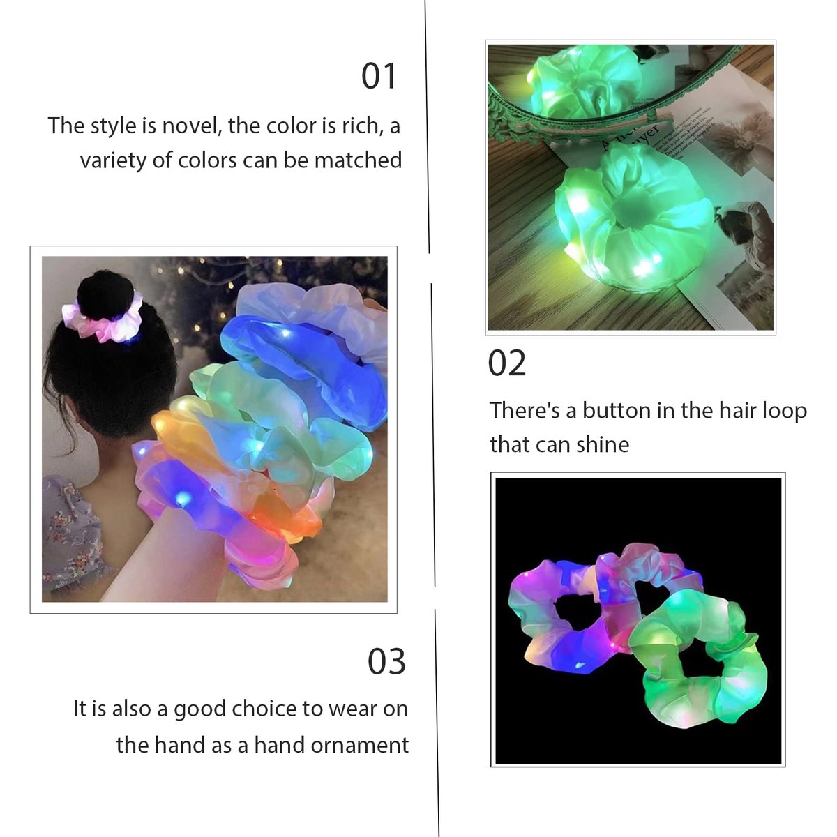 LED Scrunchies 6 Pack - Light Up Glow Hairbands with 3 Modes for Women Girls Parties Festivals - görsel 7