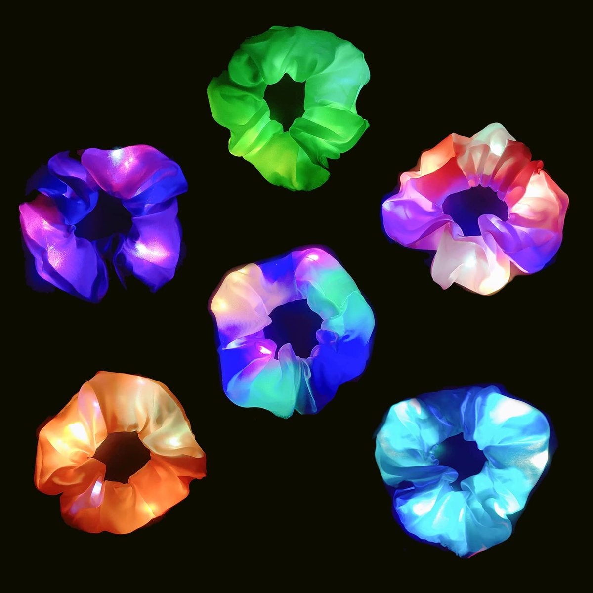 LED Scrunchies 6 Pack - Light Up Glow Hairbands with 3 Modes for Women Girls Parties Festivals - görsel 1