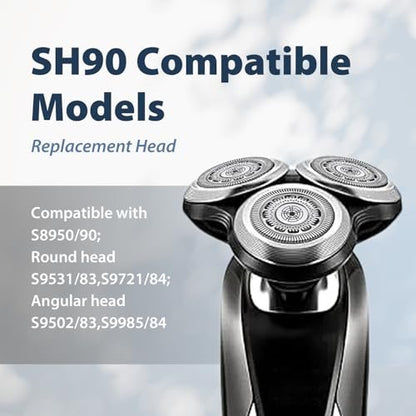 SH90 Replacement Rotary Heads for Philips Norelco Series 9000 - Double-Layer Precision Blades with Metal Wheel Buckle Upgrade Avelisse