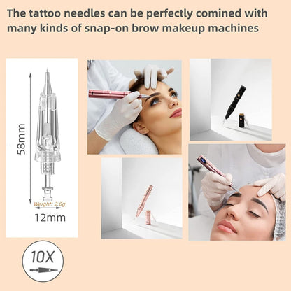 Whalrace PMU Needles 10 Pack - 5R/5P Disposable Microblading Needles for Eyebrows, Eyeliners, Lip Tinting