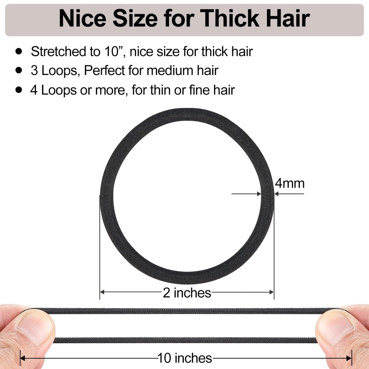 ADRIONE Black Hair Ties for Women, Girls, Kids & Men - 280 Bulk Pack, 4mm Ponytail Holders, Non Slip & No Damage Hair Elastic Bands for Thick, Medium, Thin, Fine, Short Hair - görsel 3