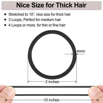 ADRIONE Black Hair Ties for Women, Girls, Kids & Men - 280 Bulk Pack, 4mm Ponytail Holders, Non Slip & No Damage Hair Elastic Bands for Thick, Medium, Thin, Fine, Short Hair