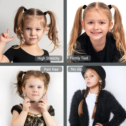 ADRIONE Black Hair Ties for Women, Girls, Kids & Men - 280 Bulk Pack, 4mm Ponytail Holders, Non Slip & No Damage Hair Elastic Bands for Thick, Medium, Thin, Fine, Short Hair