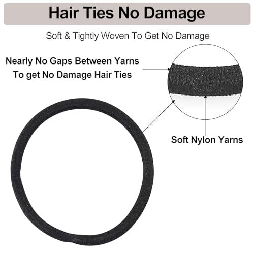 ADRIONE Black Hair Ties for Women, Girls, Kids & Men - 280 Bulk Pack, 4mm Ponytail Holders, Non Slip & No Damage Hair Elastic Bands for Thick, Medium, Thin, Fine, Short Hair - görsel 6