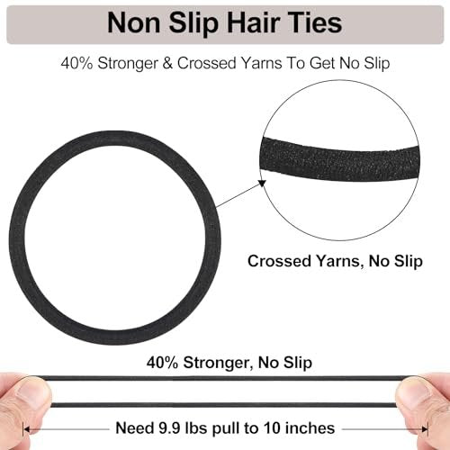 ADRIONE Black Hair Ties for Women, Girls, Kids & Men - 280 Bulk Pack, 4mm Ponytail Holders, Non Slip & No Damage Hair Elastic Bands for Thick, Medium, Thin, Fine, Short Hair - görsel 8