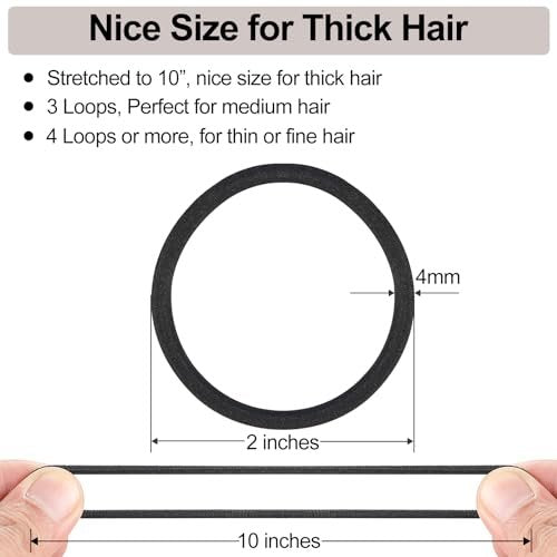 ADRIONE Black Hair Ties for Women, Girls, Kids & Men - 280 Bulk Pack, 4mm Ponytail Holders, Non Slip & No Damage Hair Elastic Bands for Thick, Medium, Thin, Fine, Short Hair - görsel 4