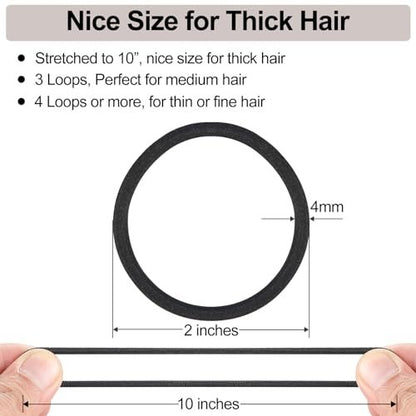 ADRIONE Black Hair Ties for Women, Girls, Kids & Men - 280 Bulk Pack, 4mm Ponytail Holders, Non Slip & No Damage Hair Elastic Bands for Thick, Medium, Thin, Fine, Short Hair