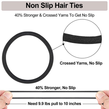 ADRIONE Black Hair Ties for Women, Girls, Kids & Men - 280 Bulk Pack, 4mm Ponytail Holders, Non Slip & No Damage Hair Elastic Bands for Thick, Medium, Thin, Fine, Short Hair