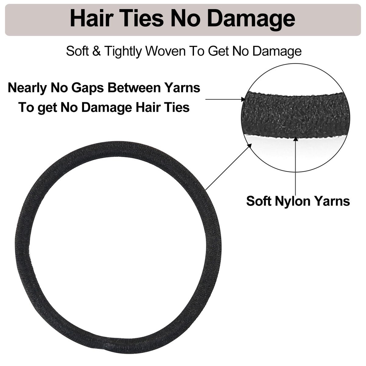 ADRIONE Black Hair Ties for Women, Girls, Kids & Men - 280 Bulk Pack, 4mm Ponytail Holders, Non Slip & No Damage Hair Elastic Bands for Thick, Medium, Thin, Fine, Short Hair - görsel 5
