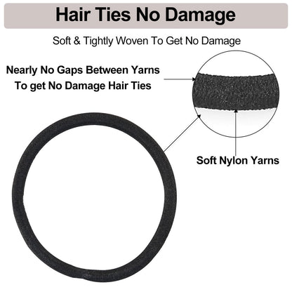 ADRIONE Black Hair Ties for Women, Girls, Kids & Men - 280 Bulk Pack, 4mm Ponytail Holders, Non Slip & No Damage Hair Elastic Bands for Thick, Medium, Thin, Fine, Short Hair