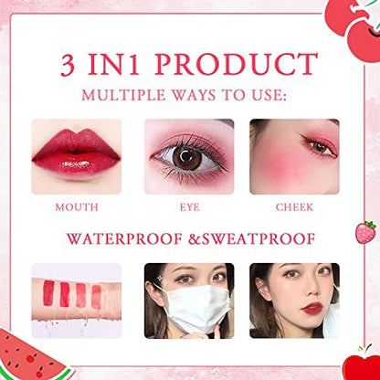 4 Colors Lip Tint Stain Set – Watery Lip Tint Mini Liquid Matte Lipstick, Long Lasting & Waterproof, Moisturizing Natural Lip Gloss, Multi-Use Lip and Cheek Tint, Lightweight Non-Sticky
