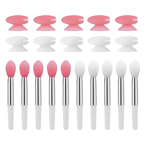10-Piece Silicone Lip Brushes with Covers - Reusable Lip Applicators for Lipstick, Gloss & Balm, Pink and White, by KINBOM - görsel 2