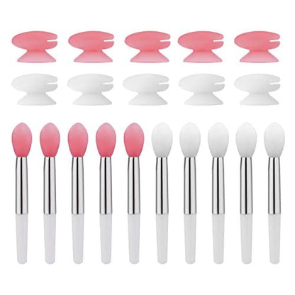 10-Piece Silicone Lip Brushes with Covers - Reusable Lip Applicators for Lipstick, Gloss & Balm, Pink and White, by KINBOM