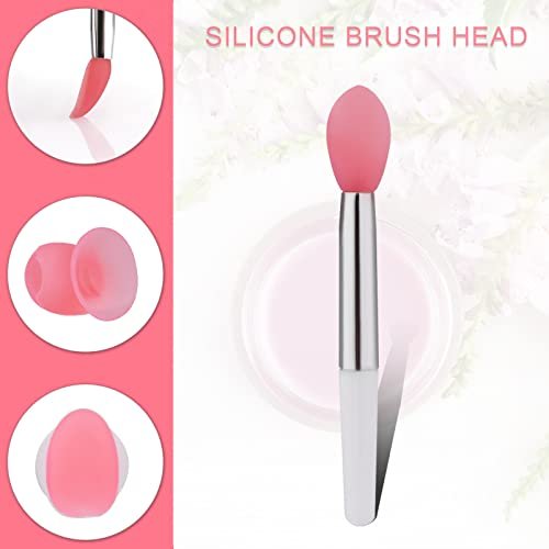 10-Piece Silicone Lip Brushes with Covers - Reusable Lip Applicators for Lipstick, Gloss & Balm, Pink and White, by KINBOM - görsel 8